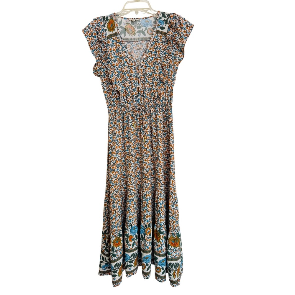 In Loom Floral Boho Feminine Women's Small Dress‎ Small Flutter Sleeve